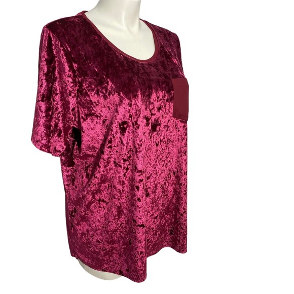 Evri Top Womens Size 2x Cranberry Red Crushed Velvet Look Short Sleeve Knit - Picture 2 of 11